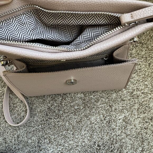 Blush Pink Dusty Pink Leather Fold Over Crossbody Bag Purse With Zip Pockets - Picture 5 of 7